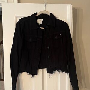 Hiddwn Black Frayed Hem Jean Jacket